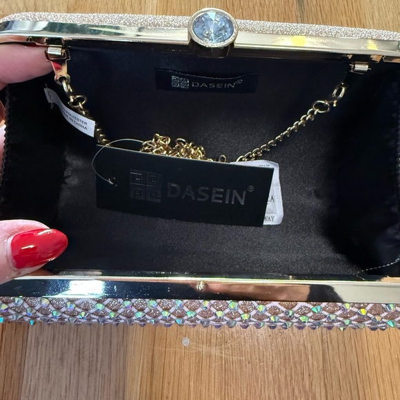 NWT DASEIN Glitter Rhinestone Box Clutch Evening Bag Wedding Prom Purse Gold - Picture 8 of 9